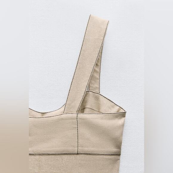 ZARA CONTRAST TOPSTITCHING CORSET LINEN BLEND JUMPSUIT - Picture 5 of 14